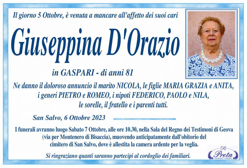 Giuseppina D’Orazio 6/10/2023