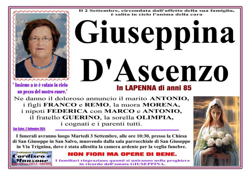 Giuseppina D’Ascenzo 2/09/2024